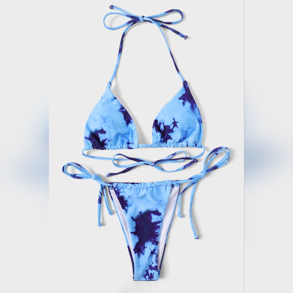 Blue tie-dyed bikini